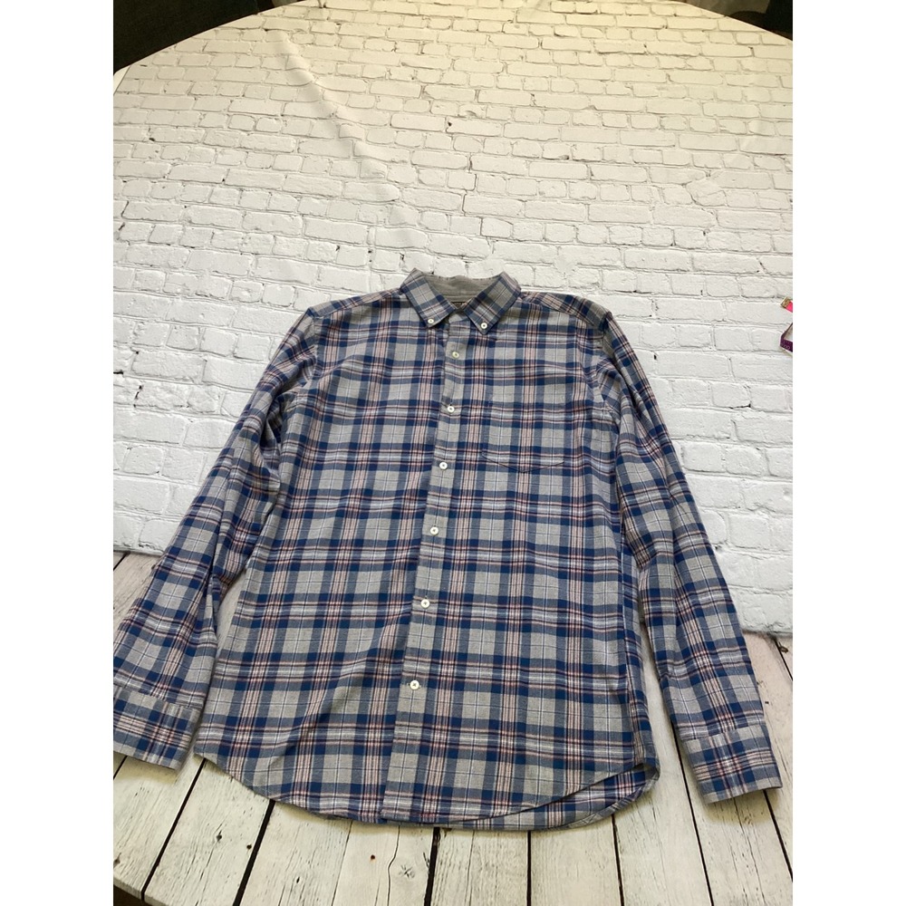 Banana Republic Mens Luxe Flannel Slim Fit Plaid Button Down Shirt Blue Grey M